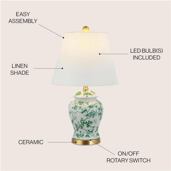Chinoiserie ginger jar table lamp LED bulb included for bedroom living room deco - Picture 4 of 7